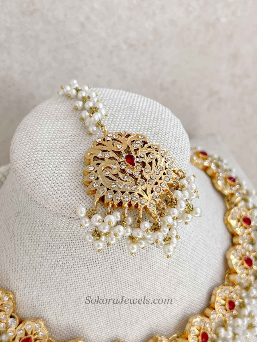 Faiza Gold Plated Bridal necklace set - Ruby - SOKORA JEWELSFaiza Gold Plated Bridal necklace set - Ruby