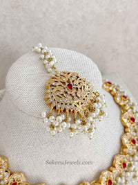 Faiza Gold Plated Bridal necklace set - Ruby - SOKORA JEWELSFaiza Gold Plated Bridal necklace set - Ruby