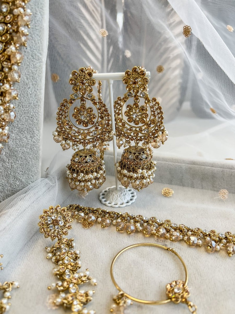 Fakiha Full Bridal set - Golden - SOKORA JEWELSFakiha Full Bridal set - Golden