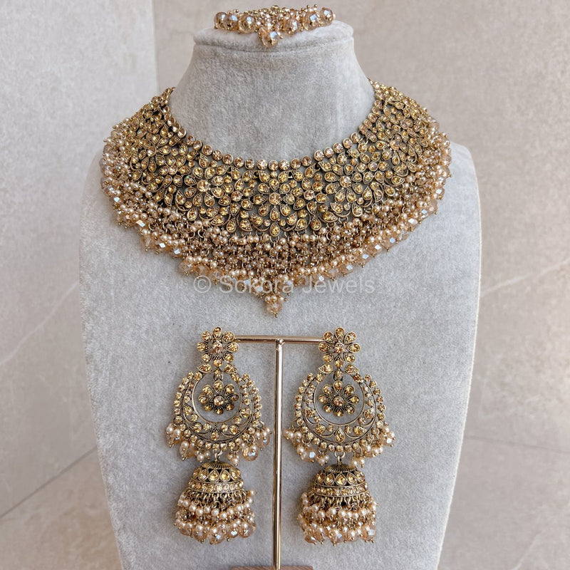 Fakiha Necklace set - Golden - SOKORA JEWELSFakiha Necklace set - Golden