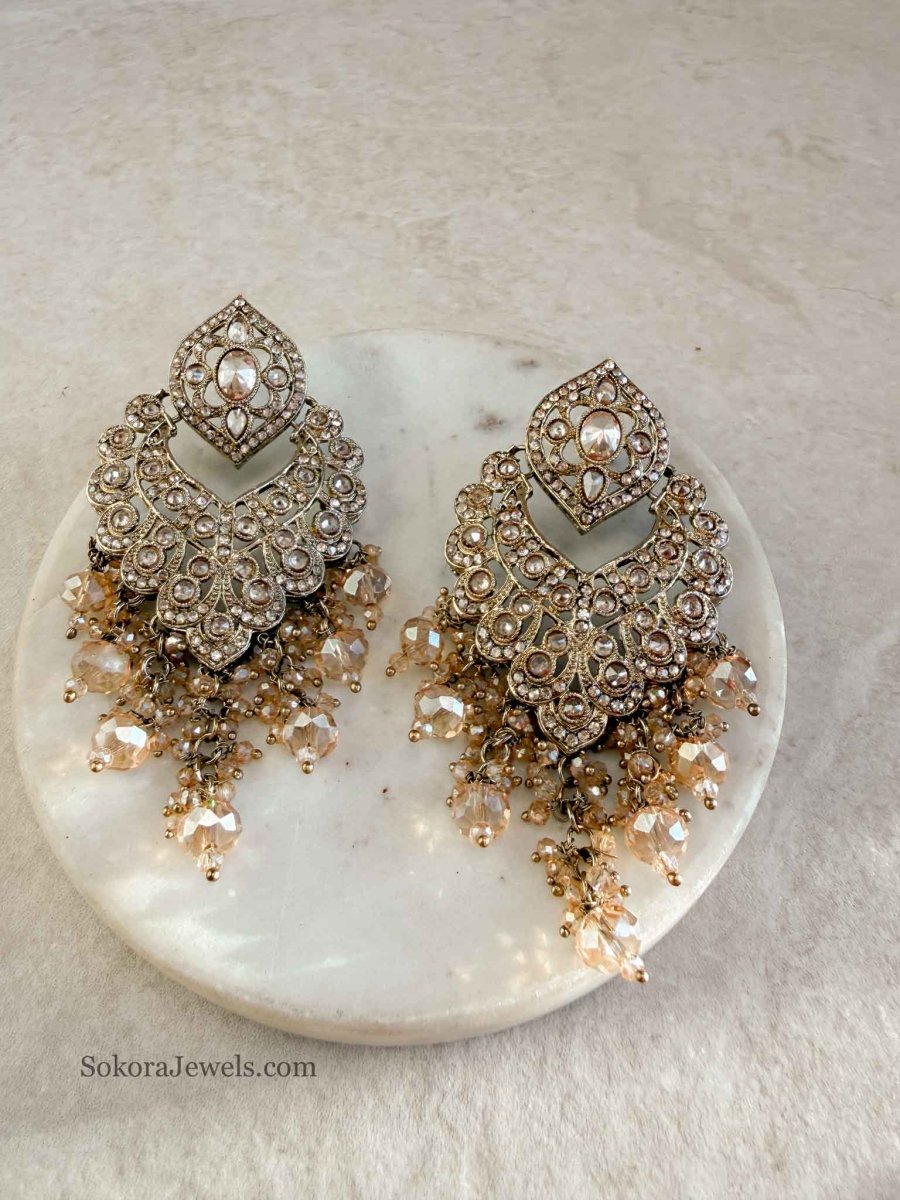 Fan Shape Golden Earrings - SOKORA JEWELSFan Shape Golden Earrings