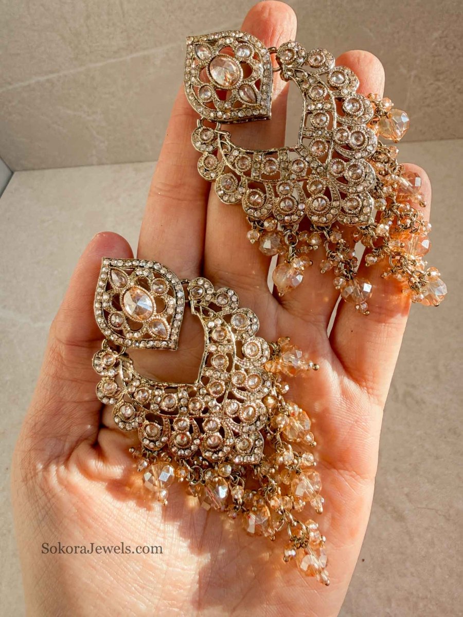 Fan Shape Golden Earrings - SOKORA JEWELSFan Shape Golden Earrings