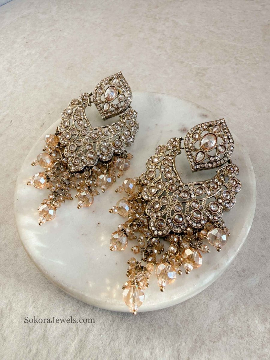 Fan Shape Golden Earrings - SOKORA JEWELSFan Shape Golden Earrings