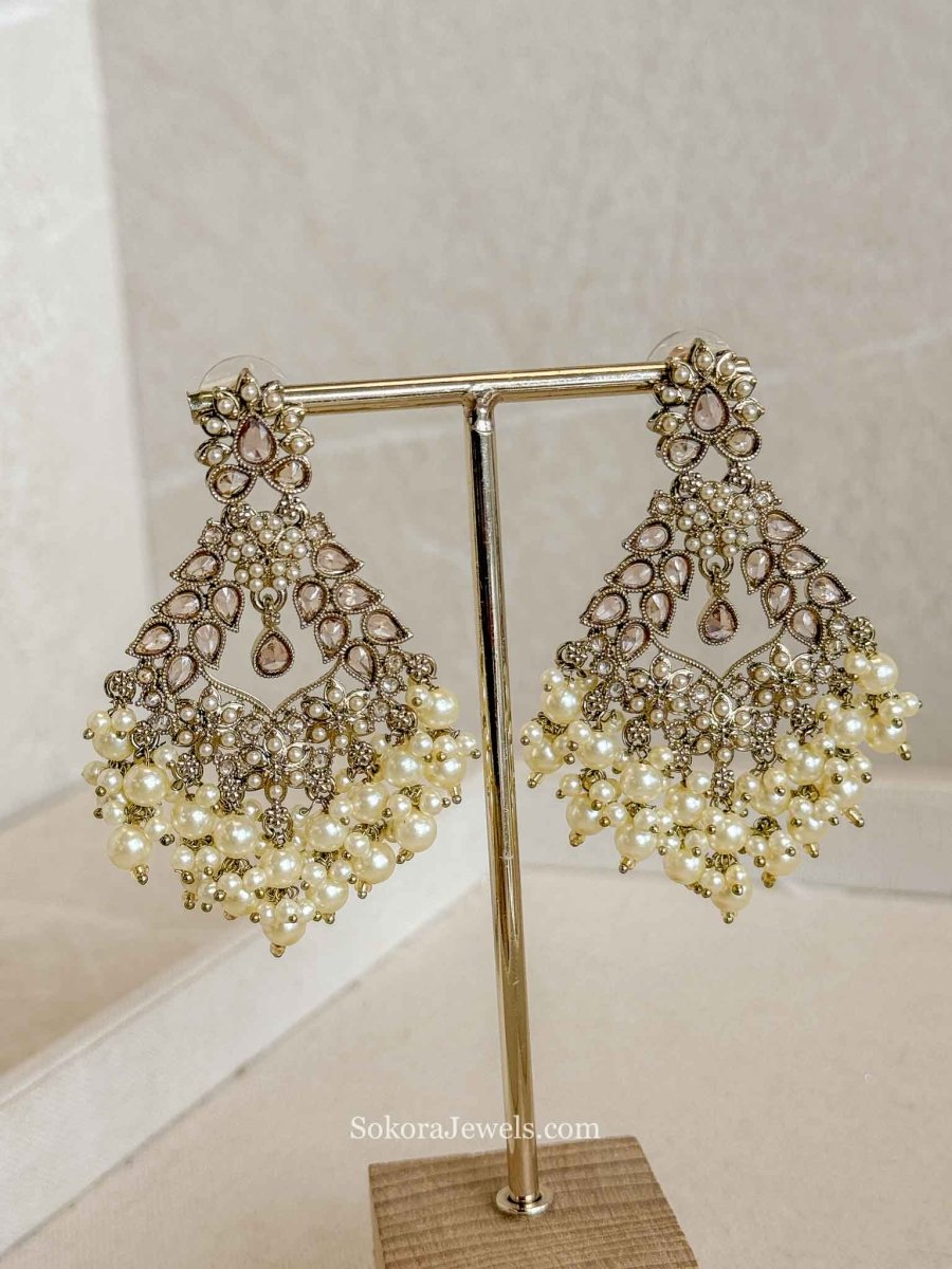 Fan Shape Pearl Beaded Earrings - SOKORA JEWELSFan Shape Pearl Beaded Earrings