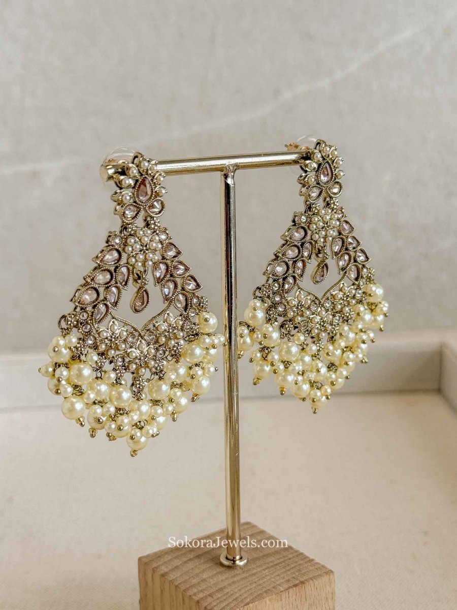 Fan Shape Pearl Beaded Earrings - SOKORA JEWELSFan Shape Pearl Beaded Earrings