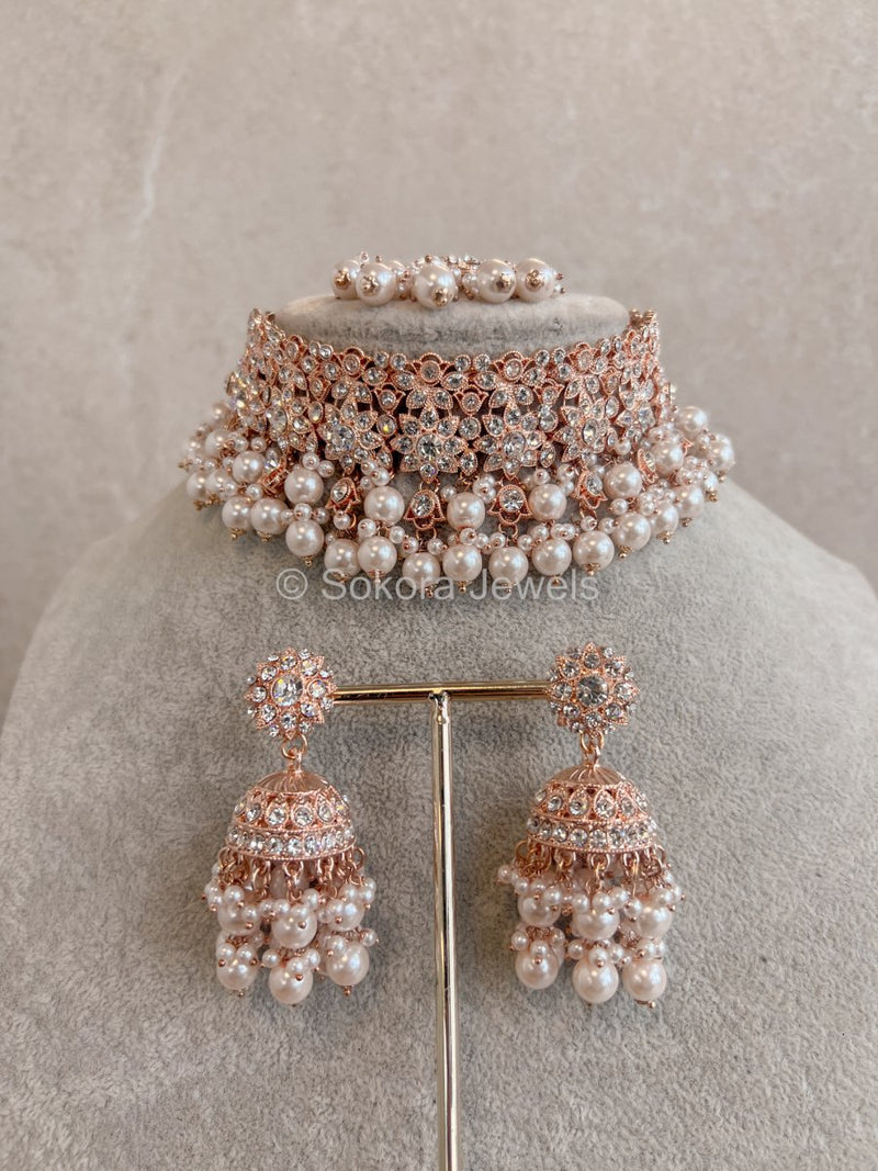 Farhaa Choker Set - Rose Gold - SOKORA JEWELSFarhaa Choker Set - Rose Gold