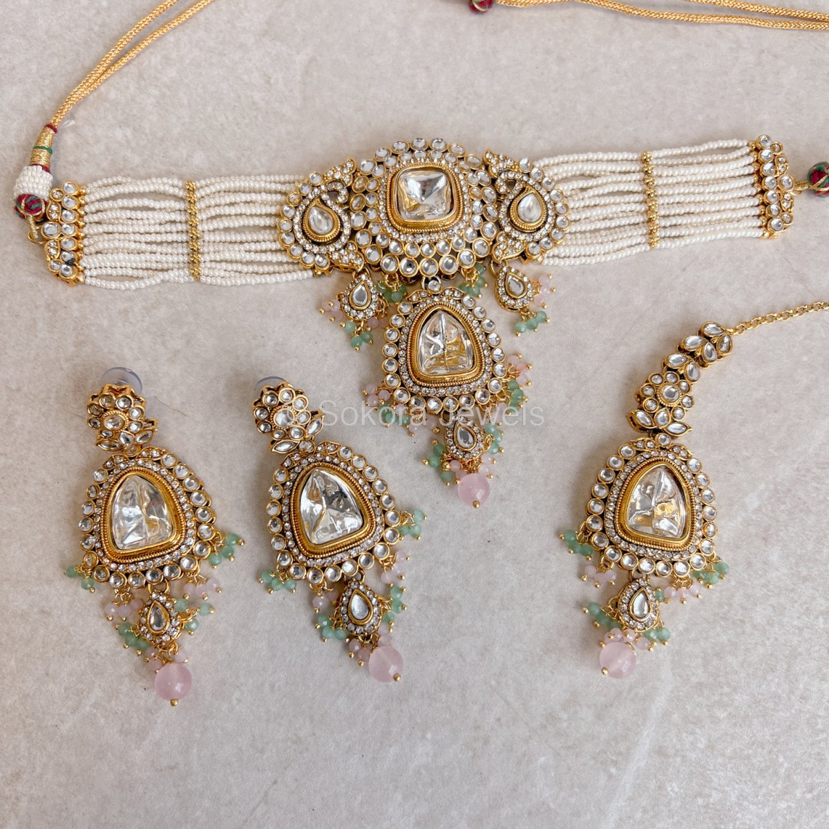 Faux Kundan Choker set - Pastels - SOKORA JEWELSFaux Kundan Choker set - Pastels