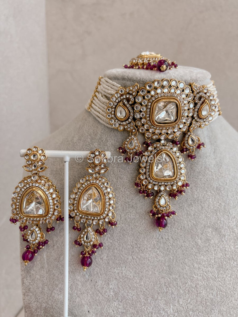 Faux Kundan Choker set - Purple - SOKORA JEWELSFaux Kundan Choker set - Purple