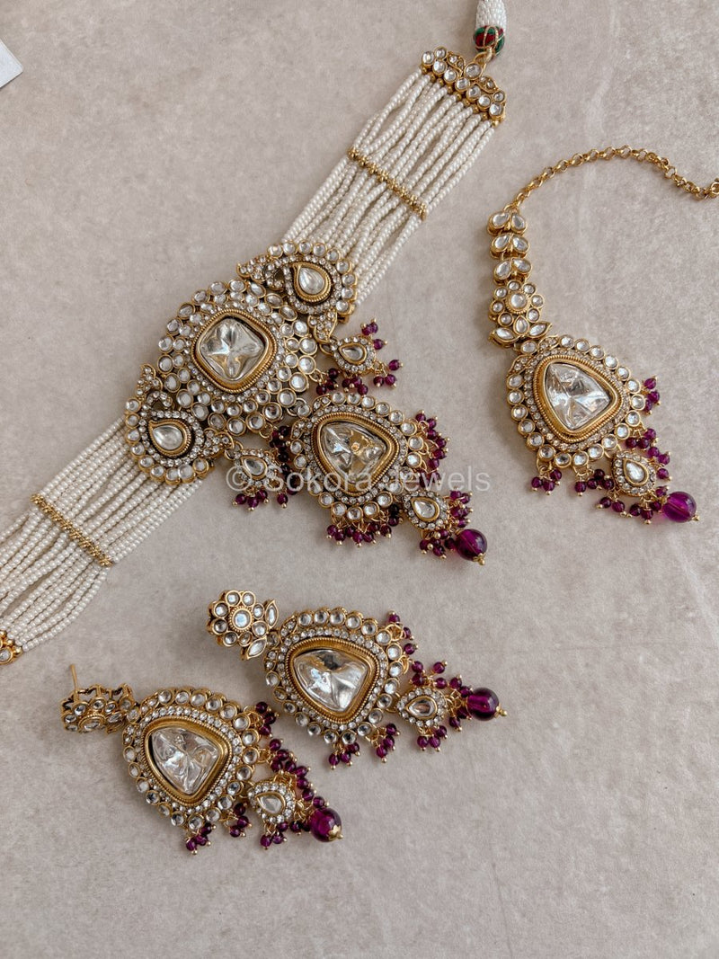 Faux Kundan Choker set - Purple - SOKORA JEWELSFaux Kundan Choker set - Purple