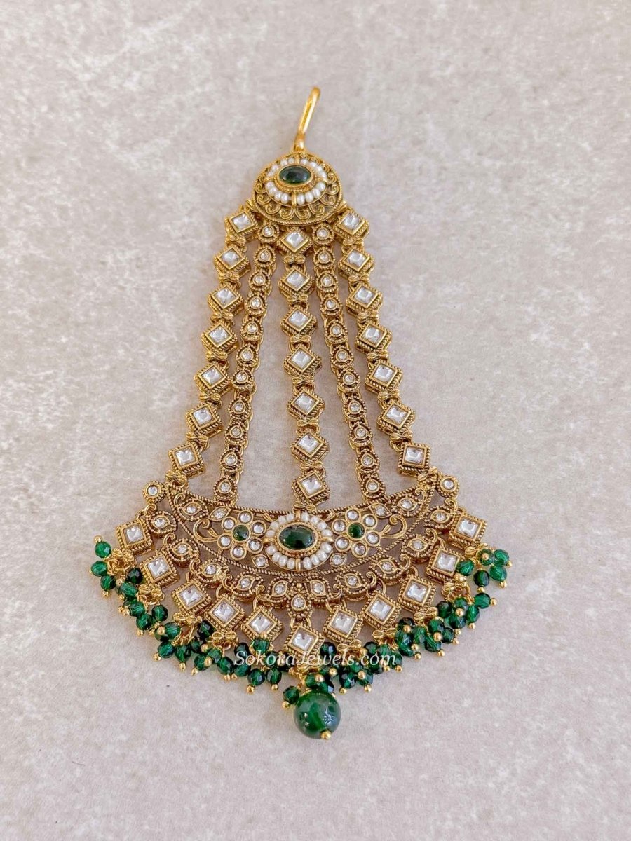 Faux Kundan Jhumar - Green - SOKORA JEWELSFaux Kundan Jhumar - Green