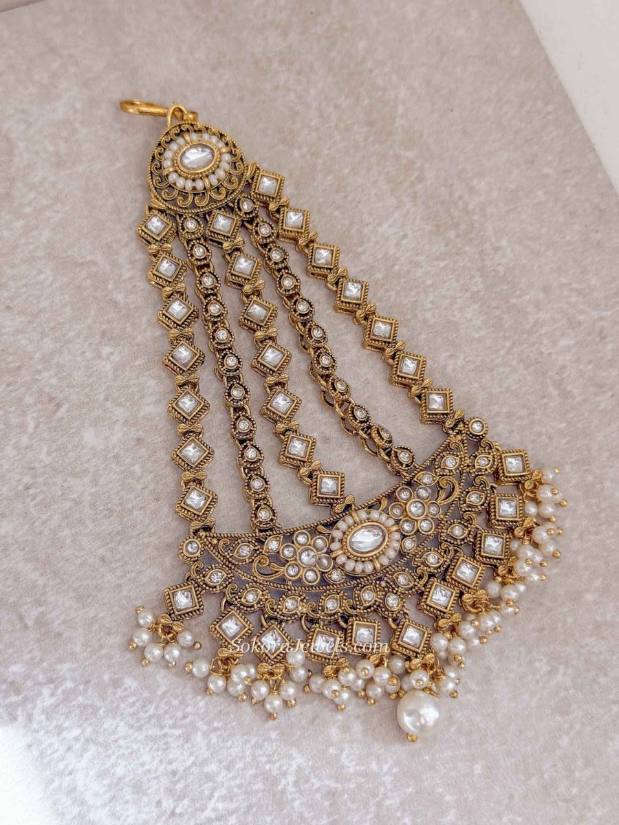 Faux Kundan Jhumar - Pearl - SOKORA JEWELSFaux Kundan Jhumar - Pearl