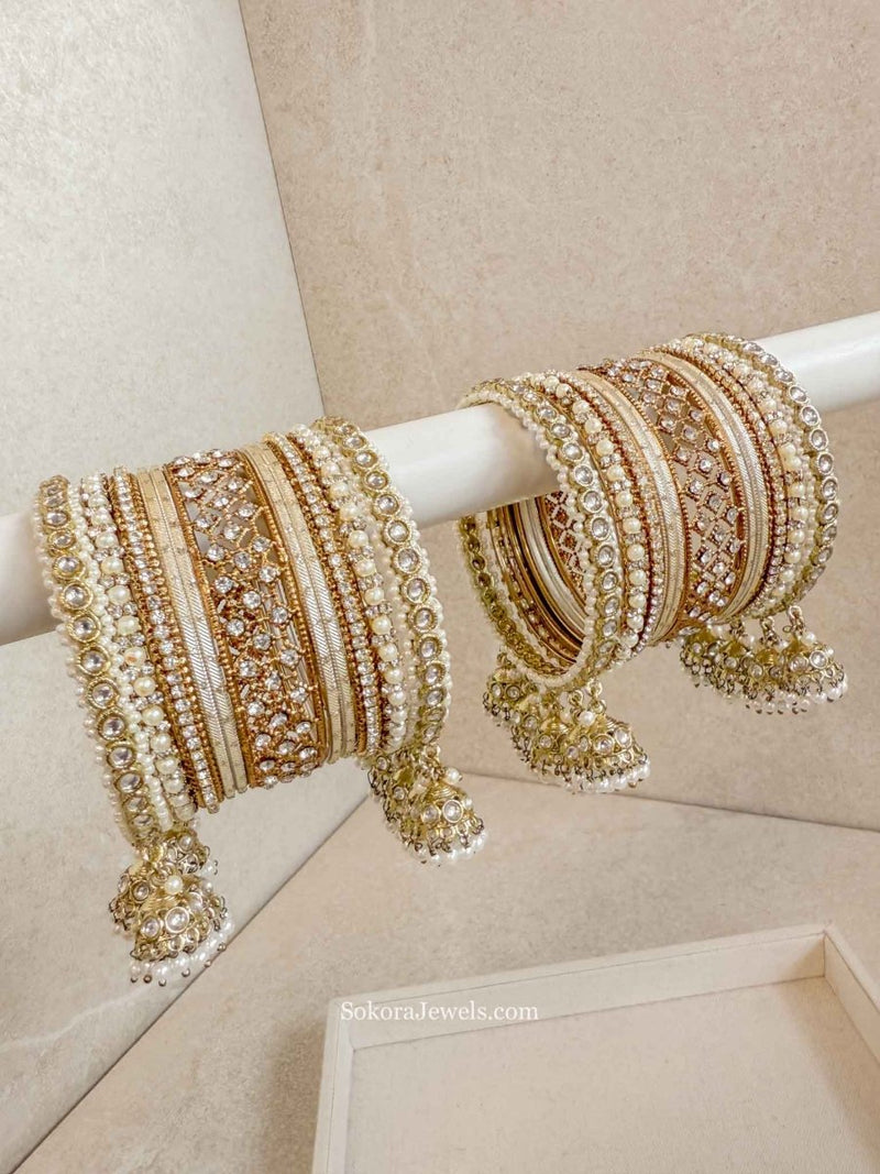 Faux Kundan Jhumka Bangle Set - SOKORA JEWELSFaux Kundan Jhumka Bangle SetBANGLES