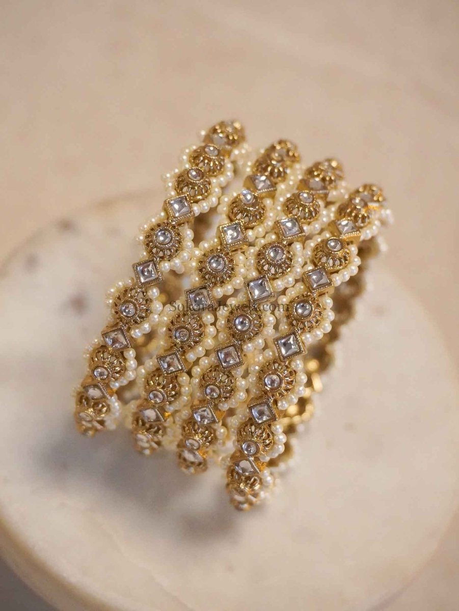 Faux Kundan Pearl - Edged Kada Bangles - SOKORA JEWELSFaux Kundan Pearl - Edged Kada BanglesBANGLES