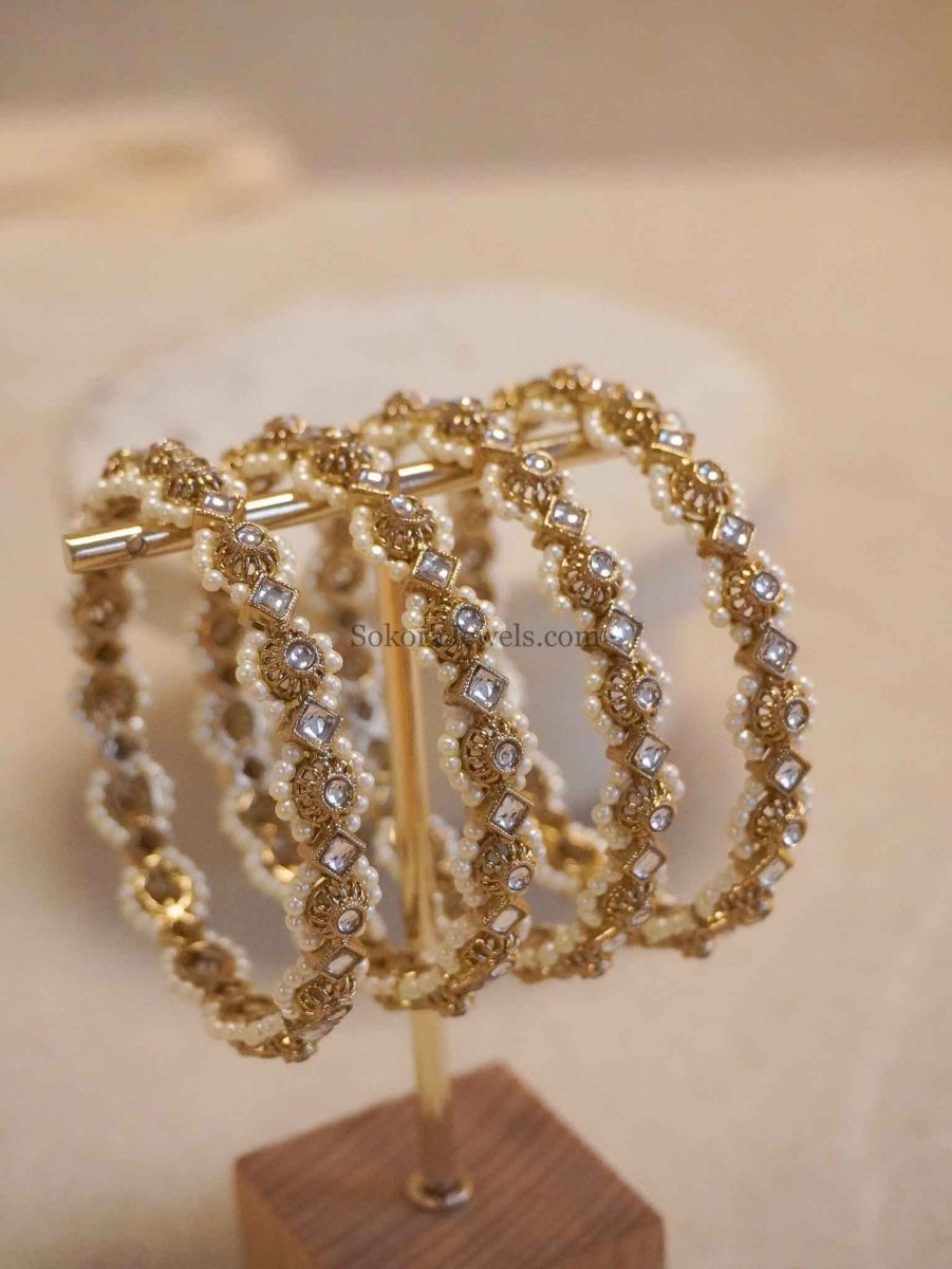 Faux Kundan Pearl - Edged Kada Bangles - SOKORA JEWELSFaux Kundan Pearl - Edged Kada BanglesBANGLES