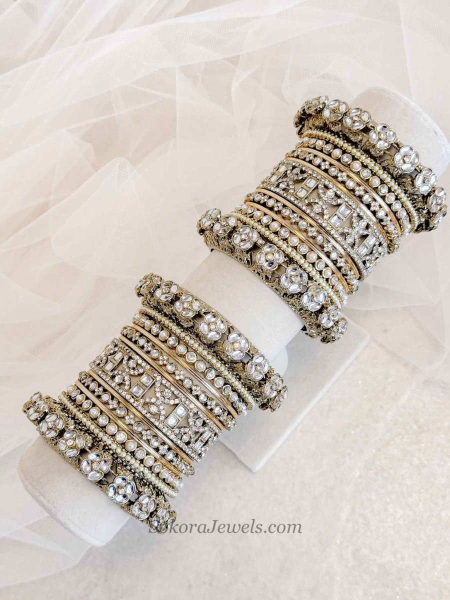 Faux Kundan Statement Bridal Bangle set - SOKORA JEWELSFaux Kundan Statement Bridal Bangle setBANGLES