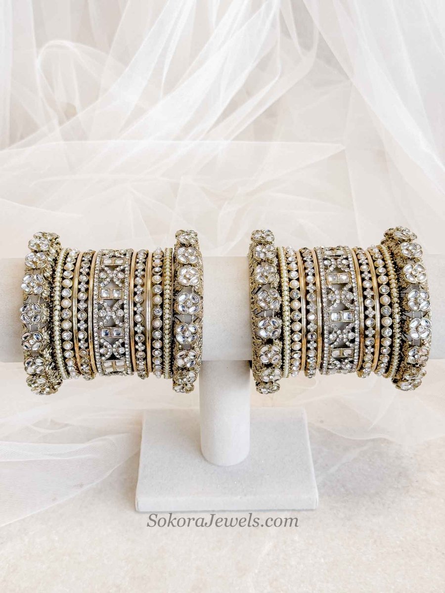 Faux Kundan Statement Bridal Bangle set - SOKORA JEWELSFaux Kundan Statement Bridal Bangle setBANGLES