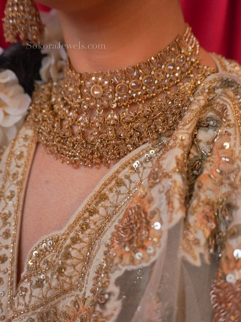 Fiza Bridal Necklace Set - Golden - SOKORA JEWELSFiza Bridal Necklace Set - Golden