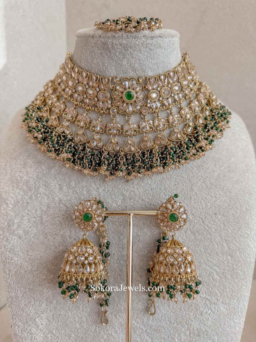 Fiza Bridal Necklace Set - Green - SOKORA JEWELSFiza Bridal Necklace Set - Green