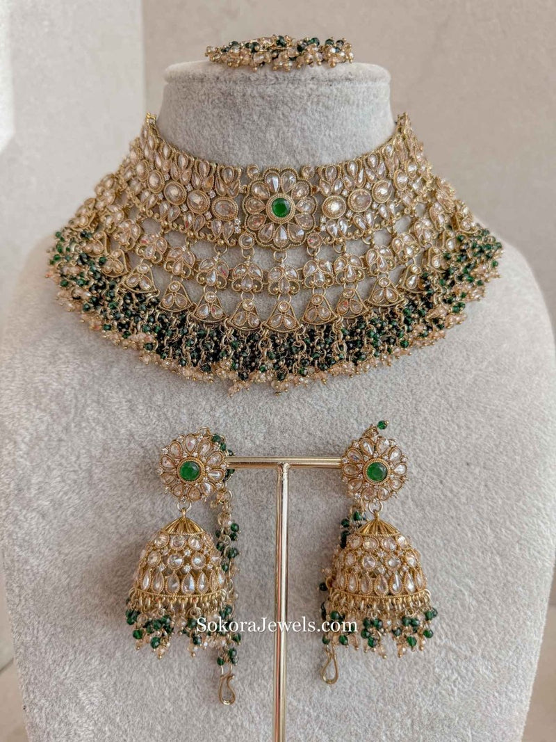 Fiza Bridal Necklace Set - Green - SOKORA JEWELSFiza Bridal Necklace Set - Green