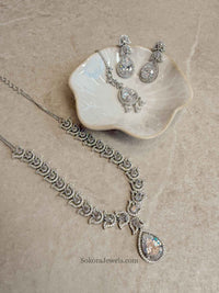 Fleur Silver Bridal Jewellery Set – Clear American Diamond Wedding Set - SOKORA JEWELSFleur Silver Bridal Jewellery Set – Clear American Diamond Wedding SetNECKLACE SETS