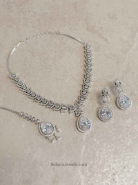 Fleur Silver Bridal Jewellery Set – Clear American Diamond Wedding Set - SOKORA JEWELSFleur Silver Bridal Jewellery Set – Clear American Diamond Wedding SetNECKLACE SETS