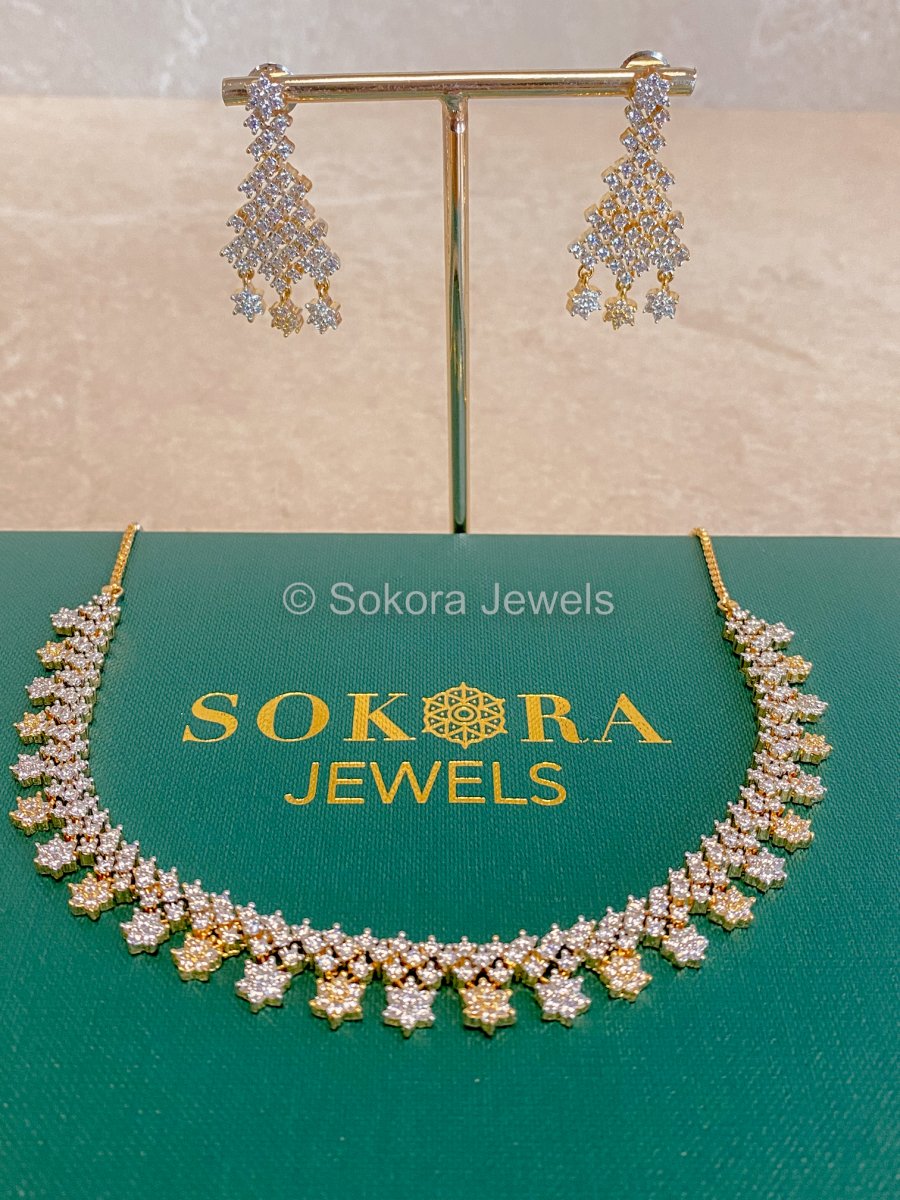 Floraa Diamante Necklace Set - Gold/Clear - SOKORA JEWELSFloraa Diamante Necklace Set - Gold/ClearNECKLACE SETS