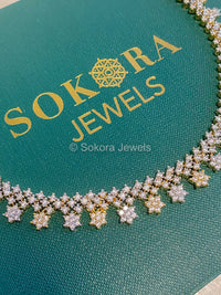 Floraa Diamante Necklace Set - Gold/Clear - SOKORA JEWELSFloraa Diamante Necklace Set - Gold/ClearNECKLACE SETS