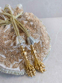 Floral Bead Detail Potli Bag - Nude Brown - SOKORA JEWELSFloral Bead Detail Potli Bag - Nude Brown