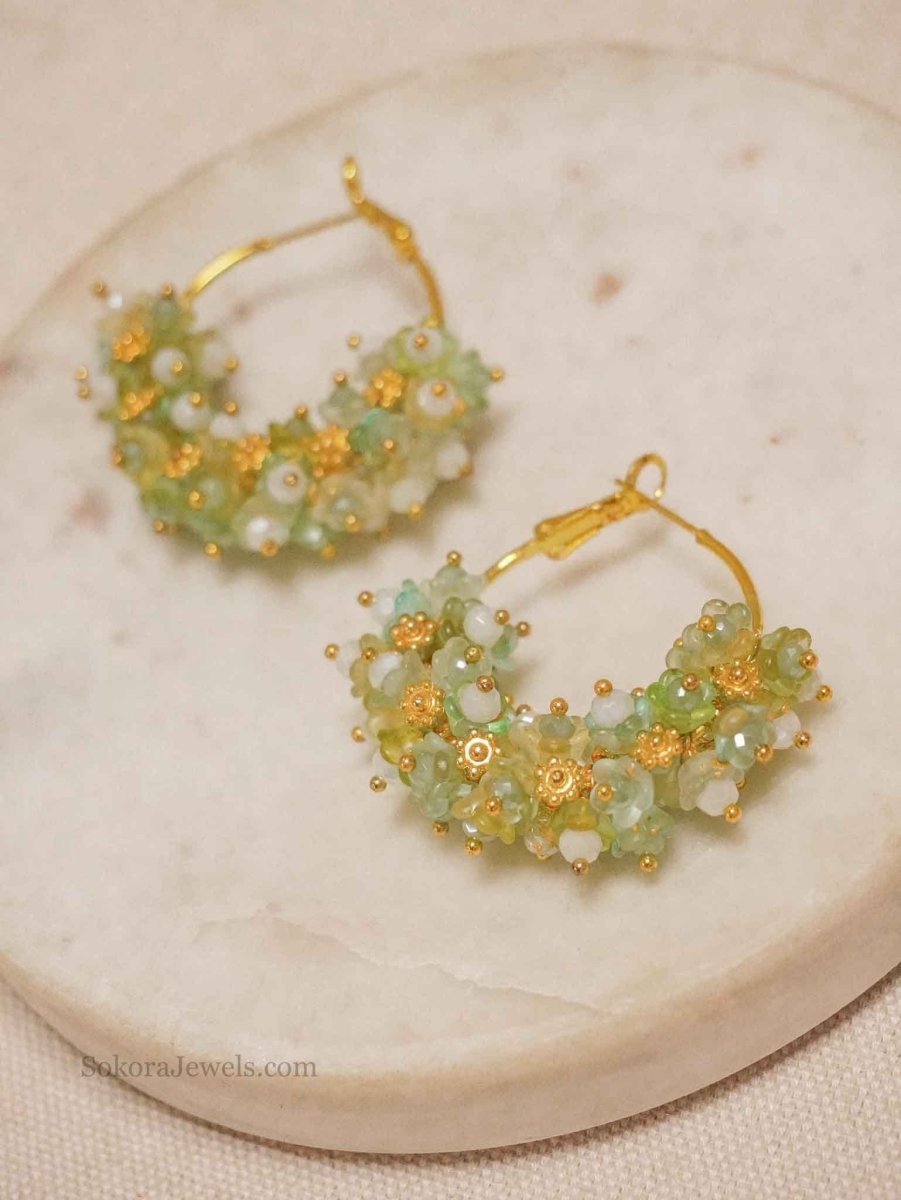 Floral Beaded Gold Hoops - SOKORA JEWELSFloral Beaded Gold Hoops