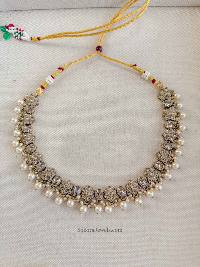 Floral Crystal & Pearl Necklace - SOKORA JEWELSFloral Crystal & Pearl NecklaceChoker Sets