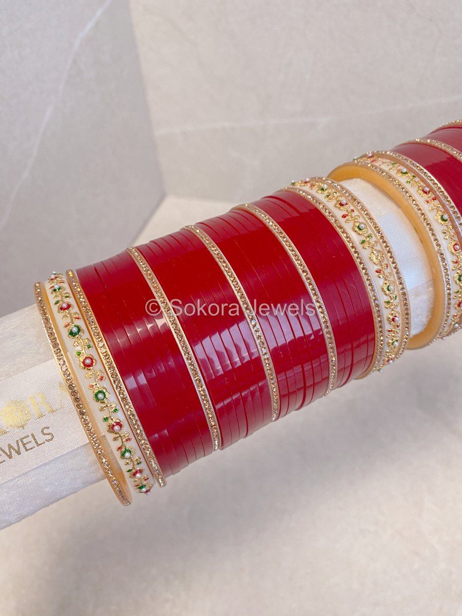 Floral Detail Traditional Chura set - Maroon - SOKORA JEWELSFloral Detail Traditional Chura set - Maroon