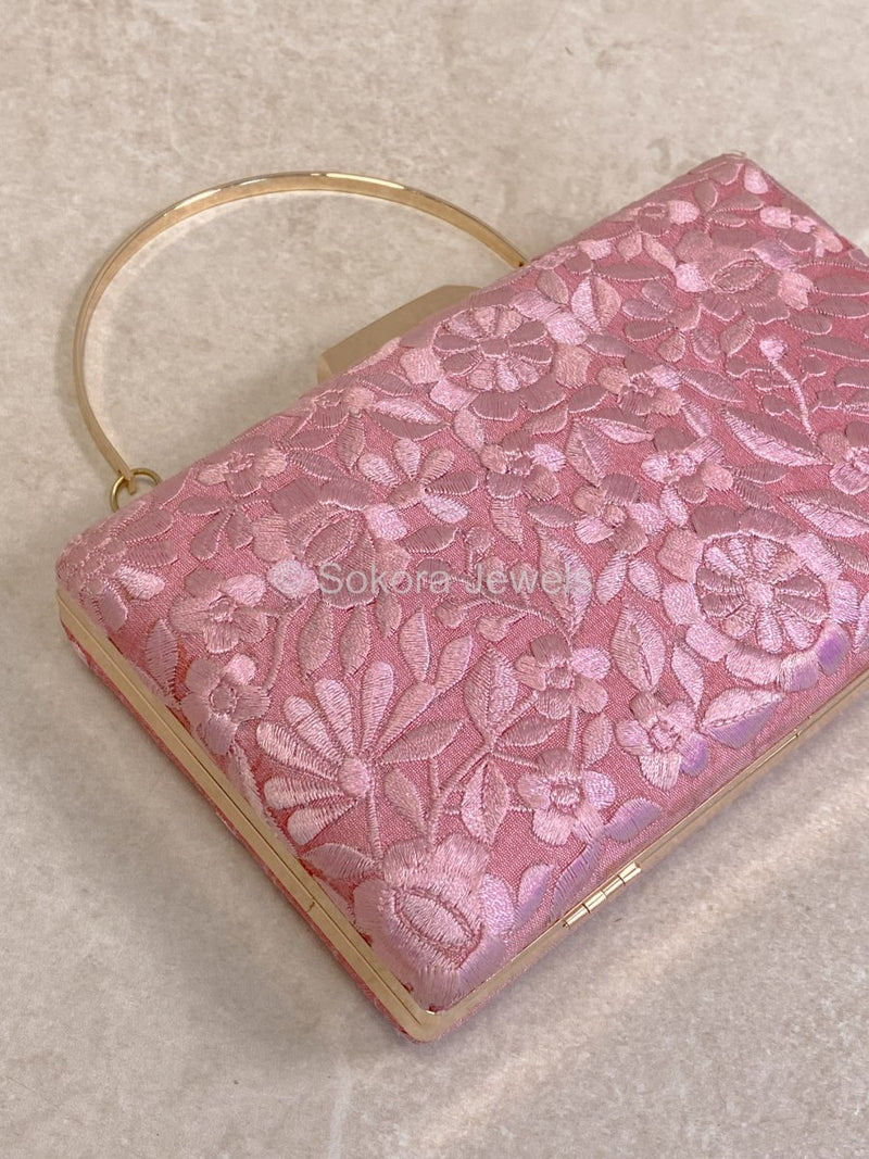 Floral Embroidered Detail Clutch Bag - Pink - SOKORA JEWELSFloral Embroidered Detail Clutch Bag - Pink