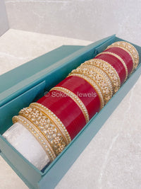 Floral Gem & Pearl Chura set - Maroon - SOKORA JEWELSFloral Gem & Pearl Chura set - Maroon