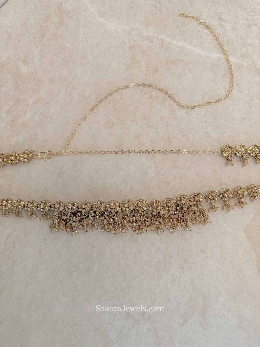Floral Golden Crystal Beaded Waist chain - SOKORA JEWELSFloral Golden Crystal Beaded Waist chain