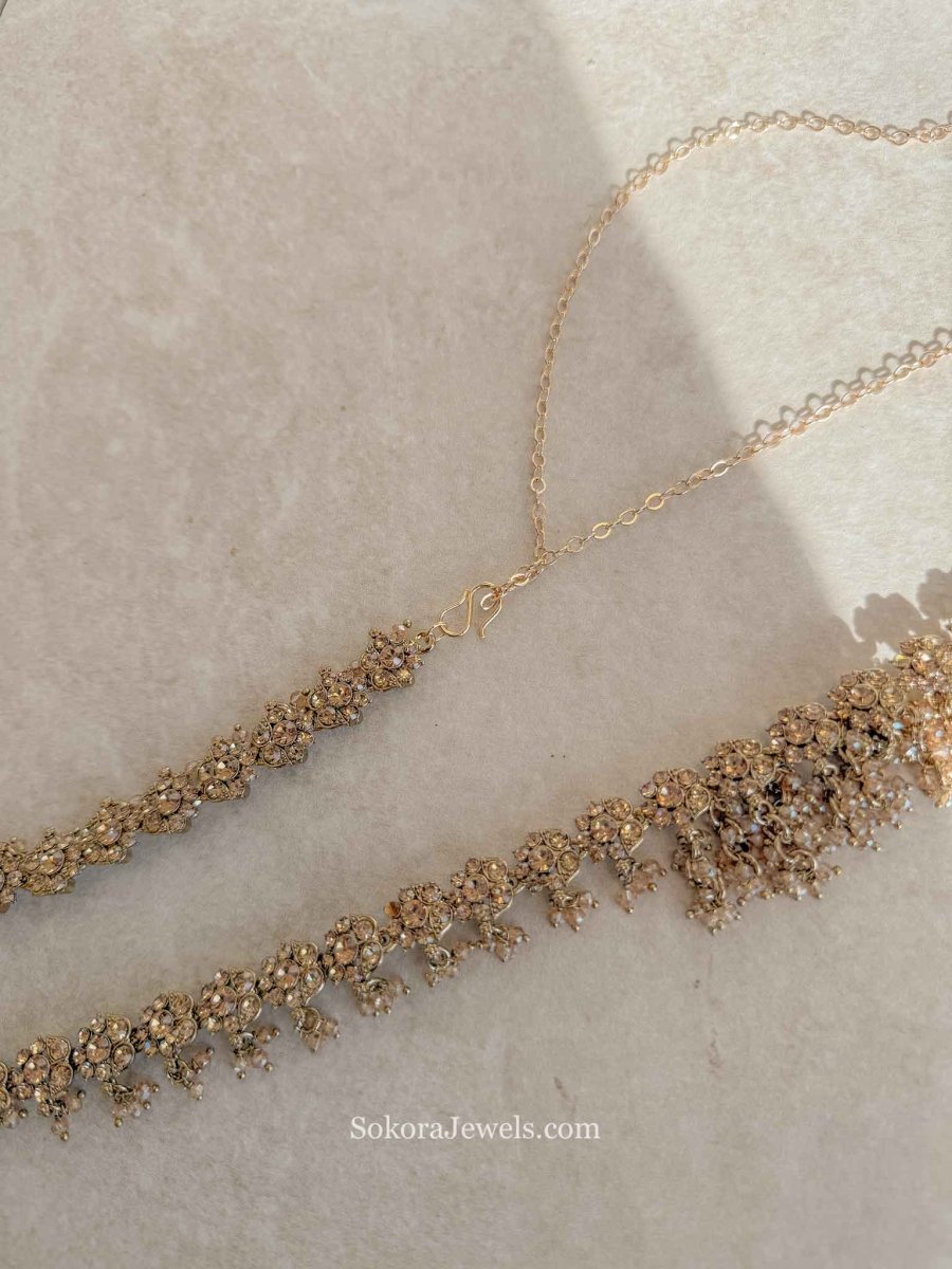 Floral Golden Crystal Beaded Waist chain - SOKORA JEWELSFloral Golden Crystal Beaded Waist chain