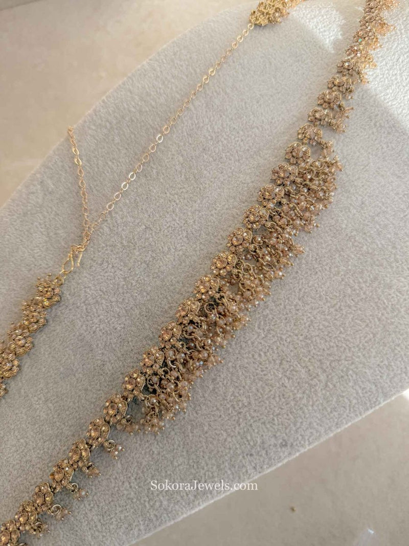 Floral Golden Crystal Beaded Waist chain - SOKORA JEWELSFloral Golden Crystal Beaded Waist chain