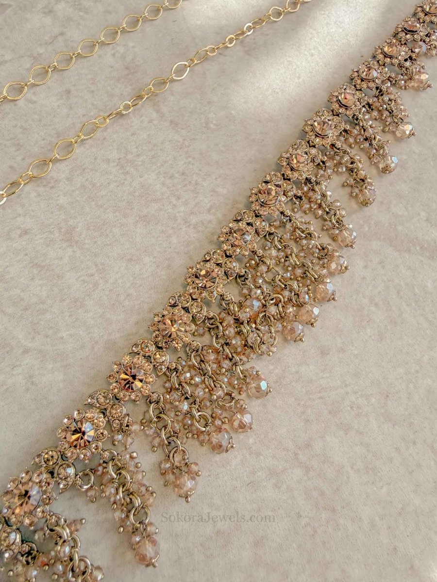 Floral Golden Crystal Beaded Waist chain - SOKORA JEWELSFloral Golden Crystal Beaded Waist chain