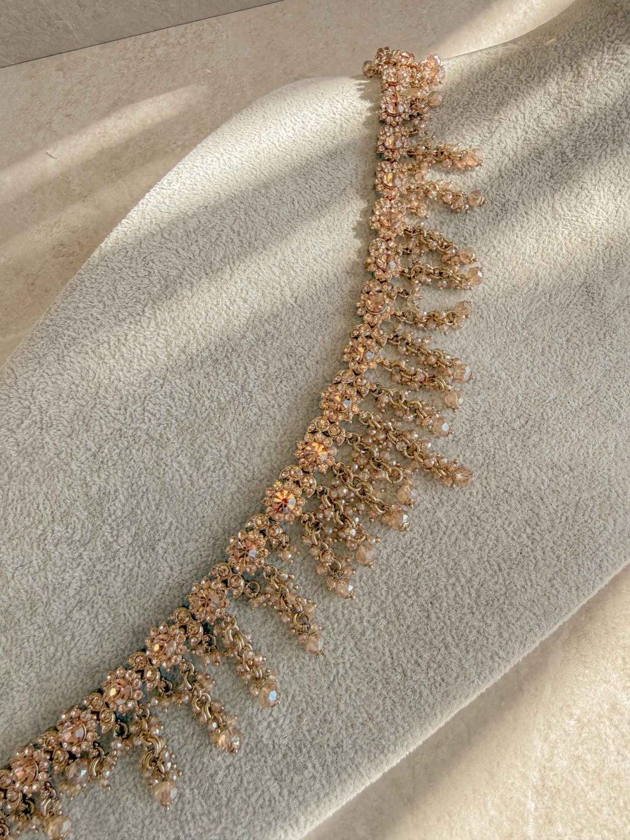 Floral Golden Crystal Beaded Waist chain - SOKORA JEWELSFloral Golden Crystal Beaded Waist chain