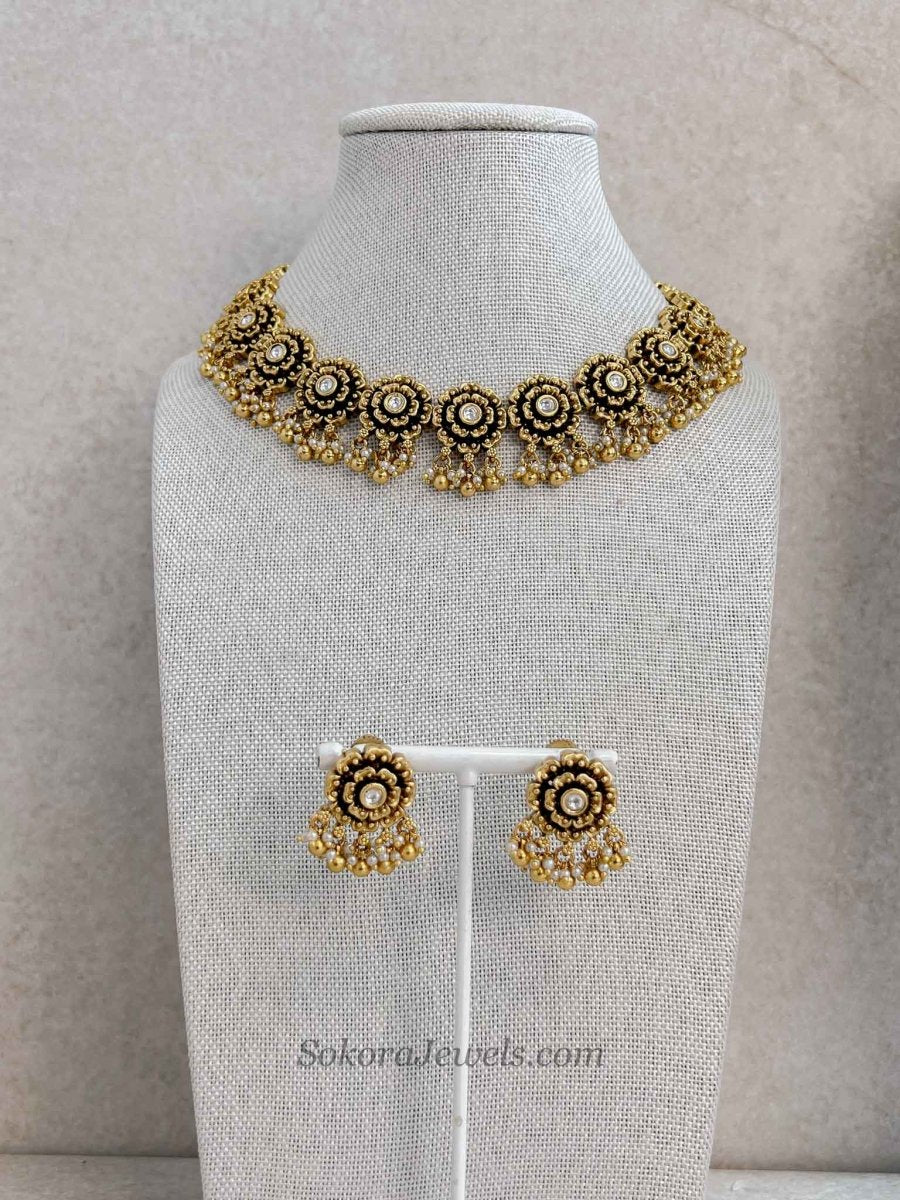 Floral Kundan Necklace & Earring Set - SOKORA JEWELSFloral Kundan Necklace & Earring Set