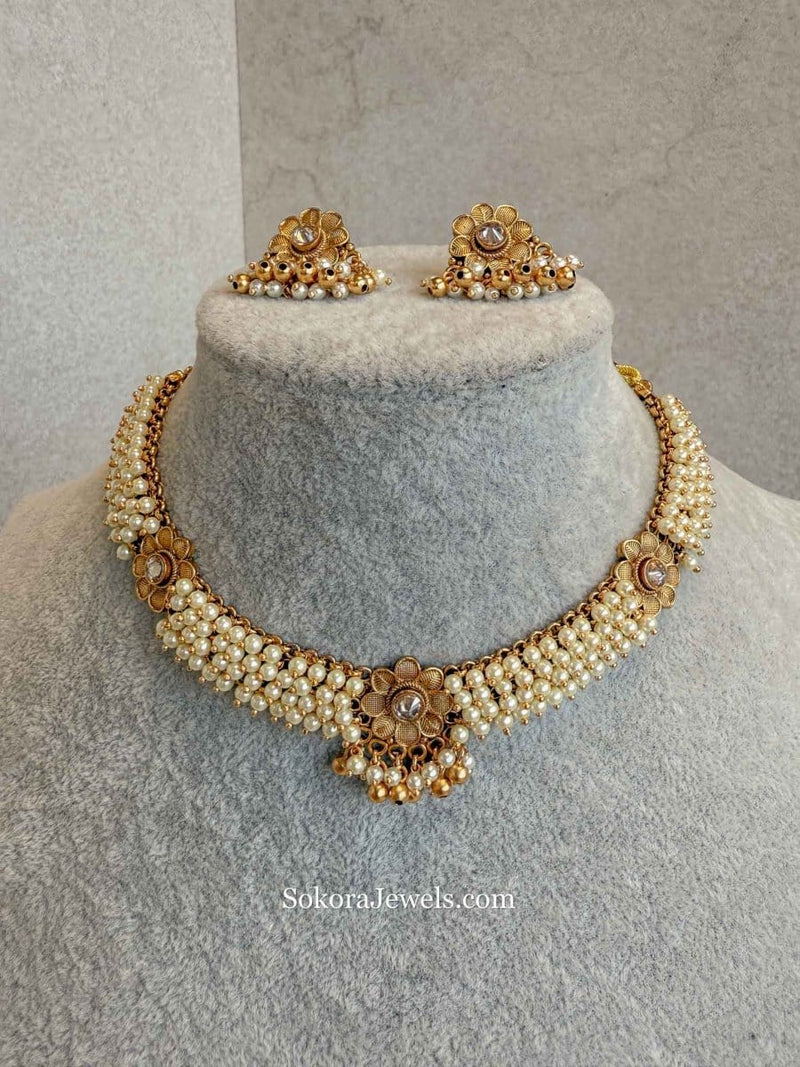 Floral Pearl & Gold set - SOKORA JEWELSFloral Pearl & Gold setNECKLACE SETS