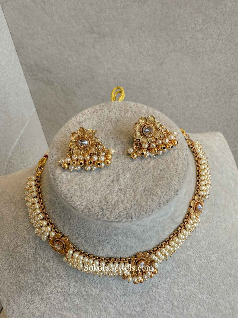 Floral Pearl & Gold set - SOKORA JEWELSFloral Pearl & Gold setNECKLACE SETS