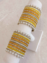 Floral Yellow Bangles Set - SOKORA JEWELSFloral Yellow Bangles SetBANGLES
