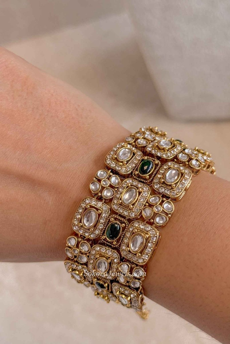 Geometric Design Kundan Bracelet - SOKORA JEWELSGeometric Design Kundan Bracelet