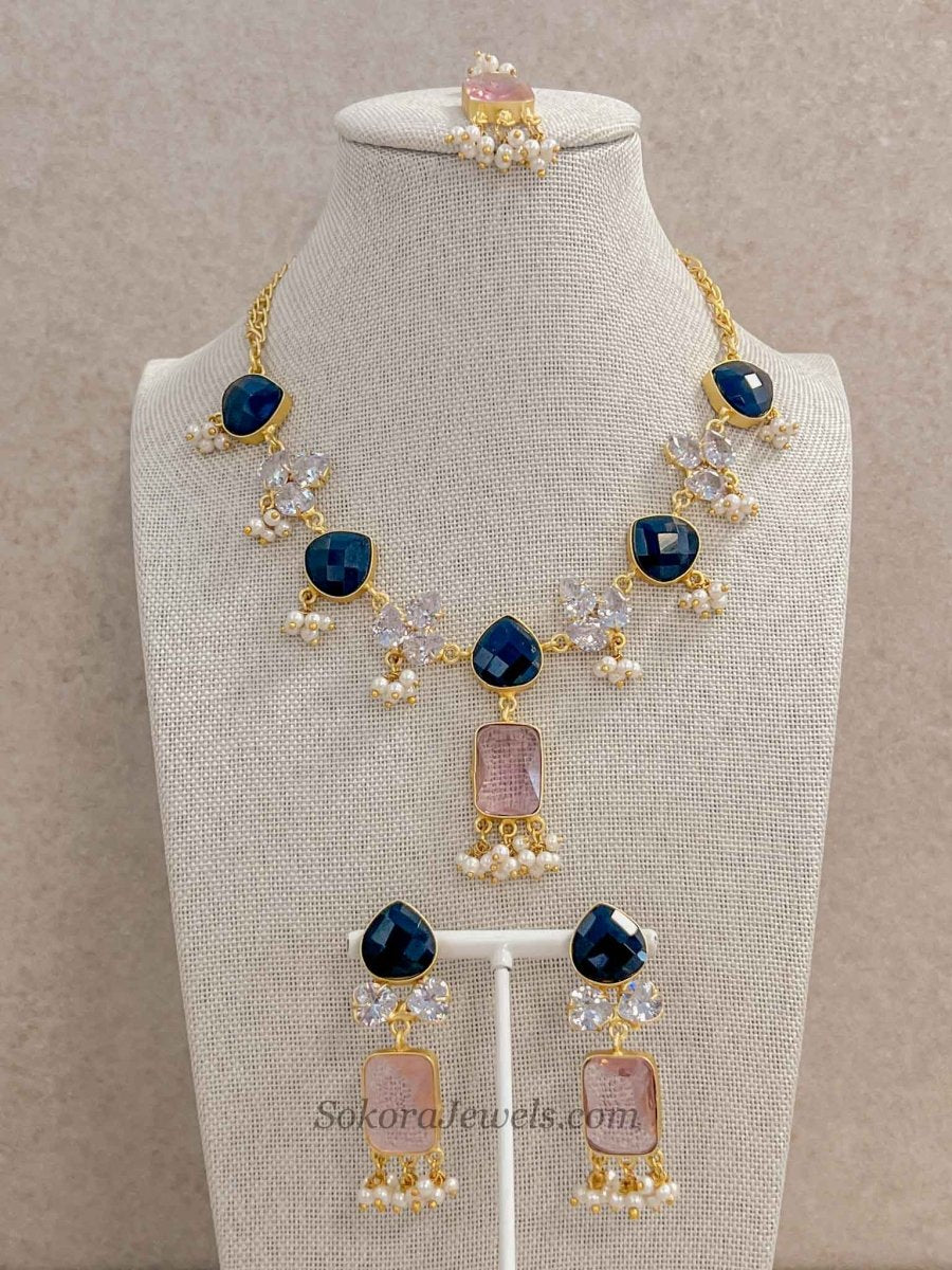 Geometric Drop Pendant & Pearl Statement Necklace Sets - SOKORA JEWELSGeometric Drop Pendant & Pearl Statement Necklace Sets