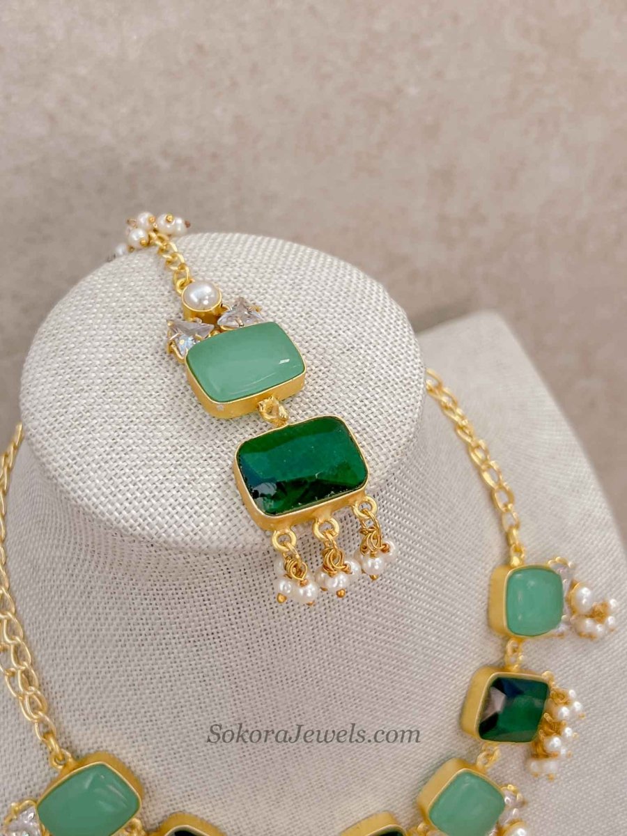 Geometric Gemstone & Pearl Statement Necklace Set - SOKORA JEWELSGeometric Gemstone & Pearl Statement Necklace Set