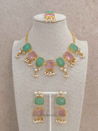Geometric Gemstone & Pearl Statement Necklace Set - SOKORA JEWELSGeometric Gemstone & Pearl Statement Necklace Set