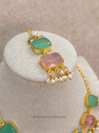 Geometric Gemstone & Pearl Statement Necklace Set - SOKORA JEWELSGeometric Gemstone & Pearl Statement Necklace Set