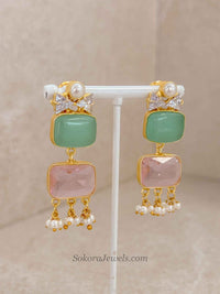 Geometric Gemstone & Pearl Statement Necklace Set - SOKORA JEWELSGeometric Gemstone & Pearl Statement Necklace Set