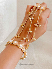 Ghunghroo & Pearl detail hand chain - SOKORA JEWELSGhunghroo & Pearl detail hand chain
