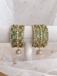 Glass & Jhumka Bridal Bangle Set - SOKORA JEWELSGlass & Jhumka Bridal Bangle SetBANGLES